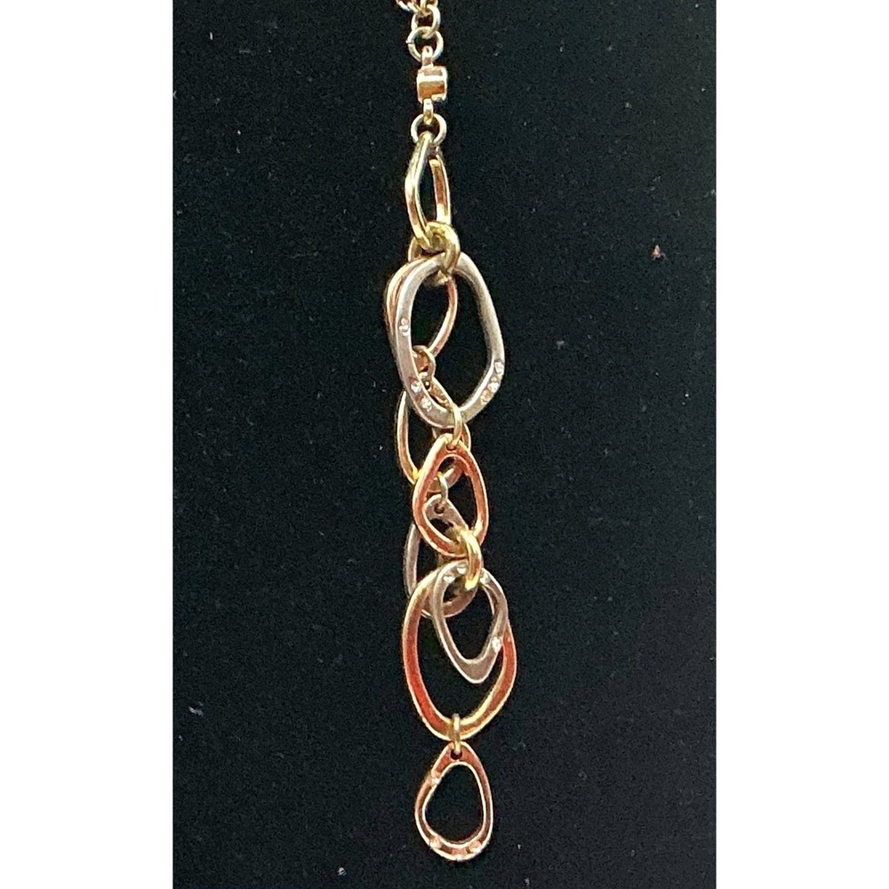 LOFT Tri Tone Y Necklace Mixed Metal Oval Link Pendant Gold Silver Rose Gold 31"